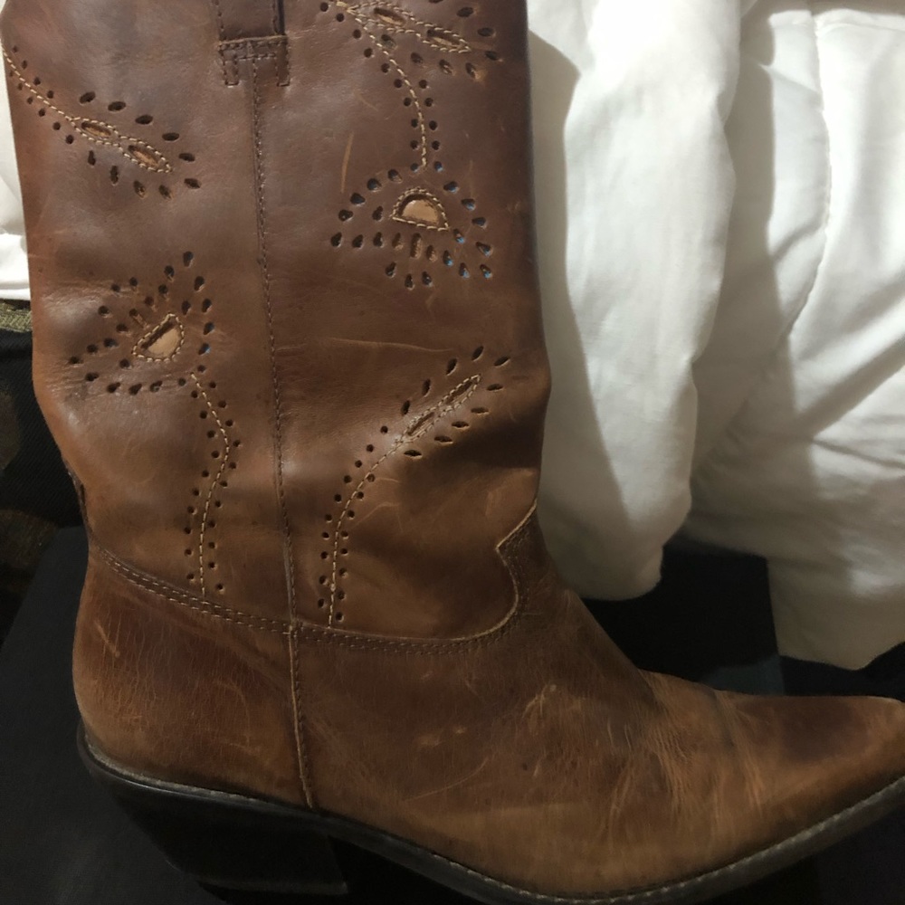 Embroidered Brown Leather Ankle Boots